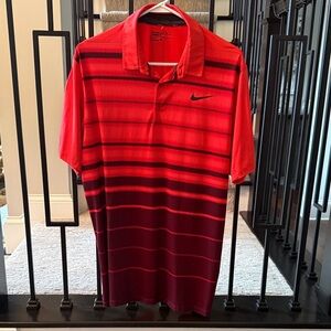Nike Golf Men's Red and Black Striped Polo Shirt